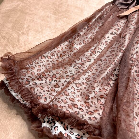 Leopard Print Layered Ruffled Mesh Mini Skirt Brown High Waisted Animal Print - Picture 3 of 7